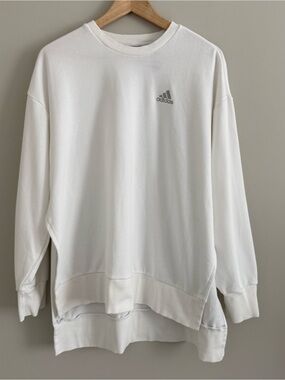 Adidas Crewneck Pullover Sweatshirt Side Split Stripe Logo White Silver Medium